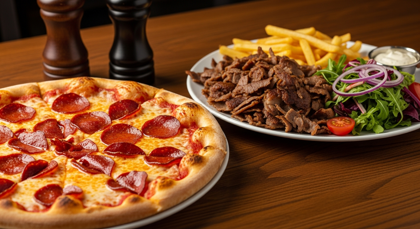 Delicious Pizza and Kebab